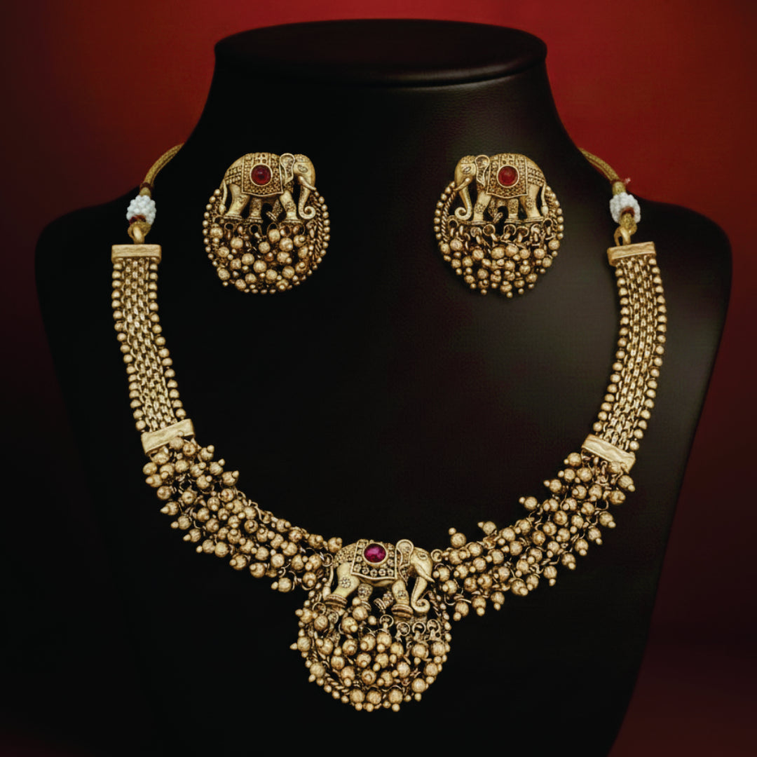 gajamukhi antique short necklace