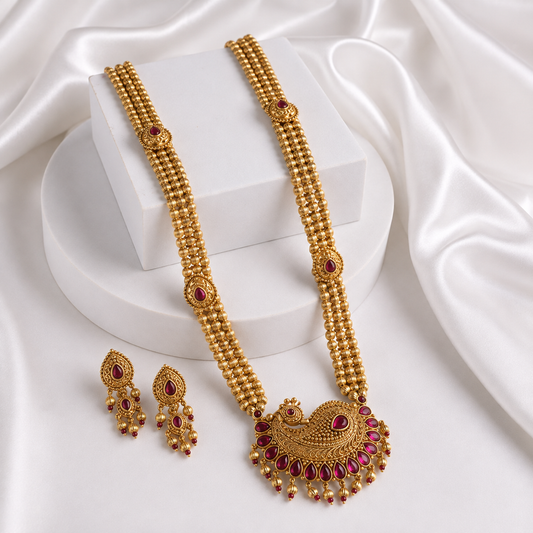 Antique Gold Traditional Mayur Long Haar Set