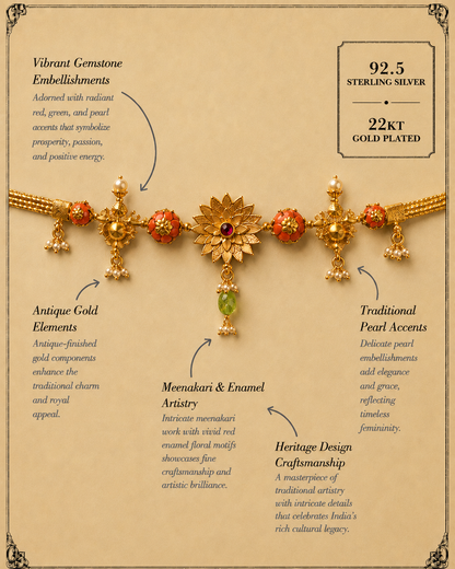 Lotus Kundan Pearl Drop Necklace