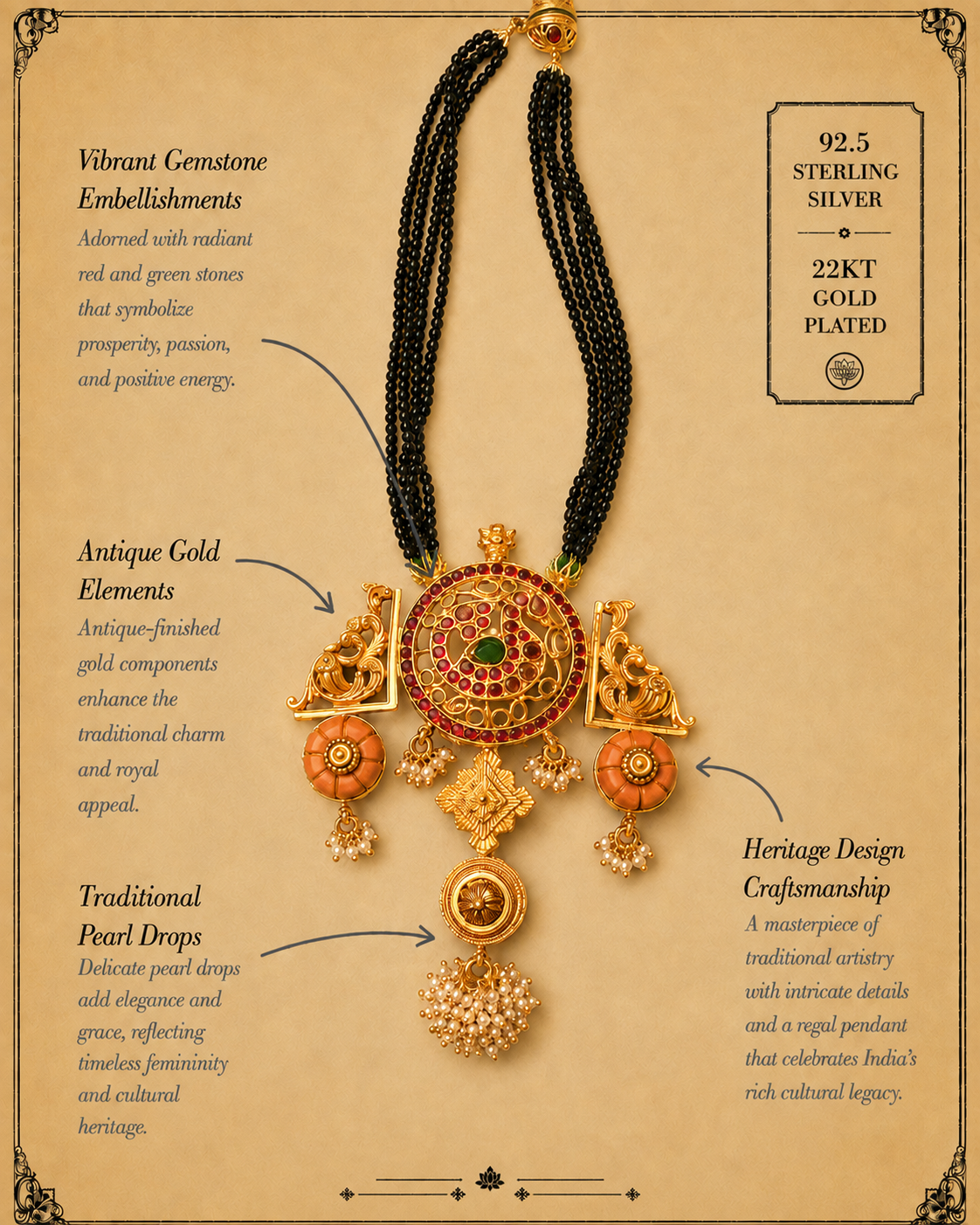 temple pillar green stone necklace