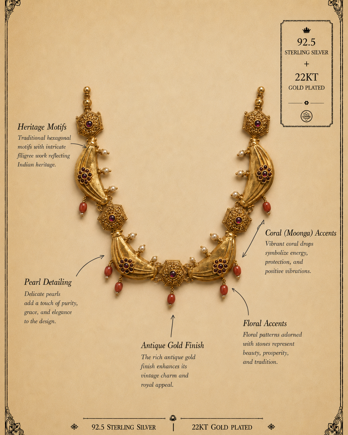 coral pearl bird pendant necklace