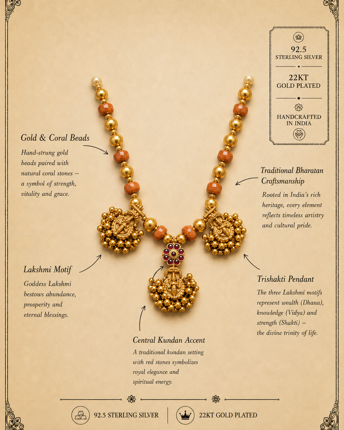 trishakti lakshami coral necklace