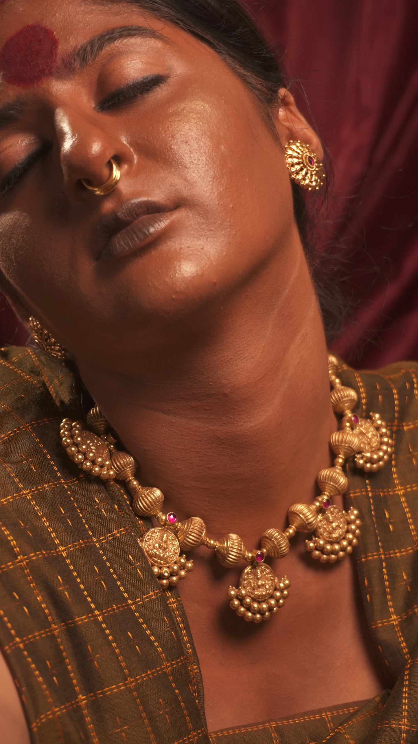 meenakari crescent temple necklace
