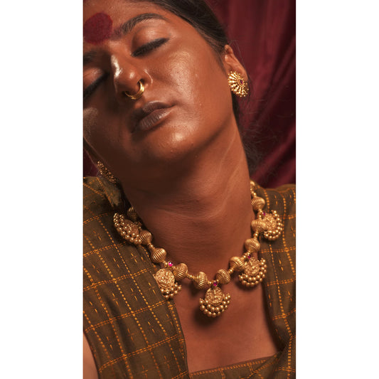 Meenakari Crescent Temple Necklace