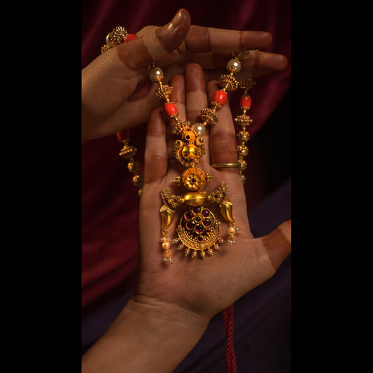 Coral Floral Panel Necklace