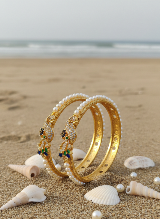 Blue Peacock Moti Bangles