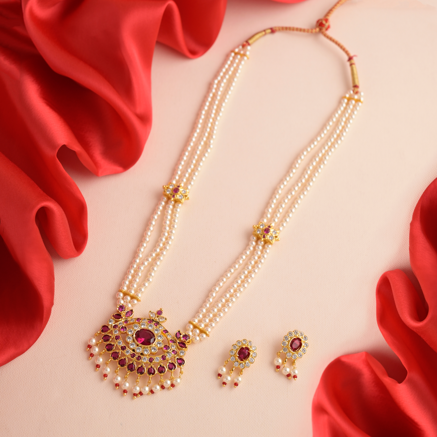 Necklace Set (Red Emerald- Adjustable Thread)