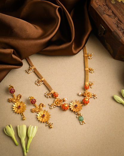 Lotus Kundan Pearl Drop Necklace