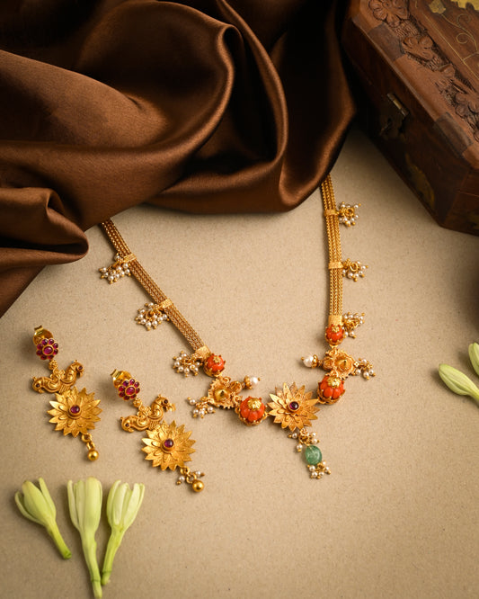 Lotus Kundan Pearl Drop Necklace