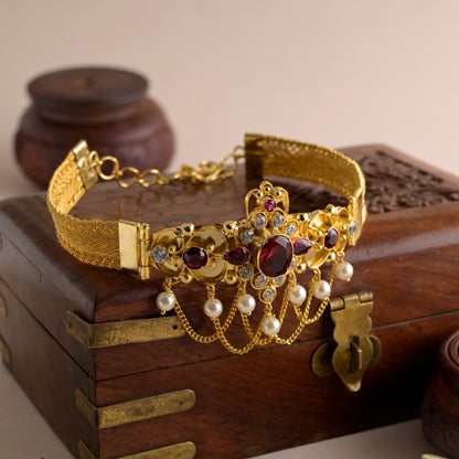 Panchpushpa Floral Bajubandh With Ruby And Peral