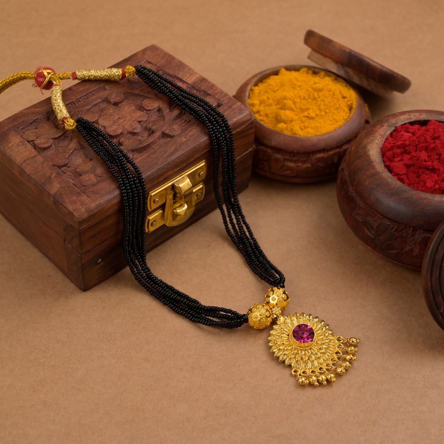 pradipta ruby stone short mangalsutra