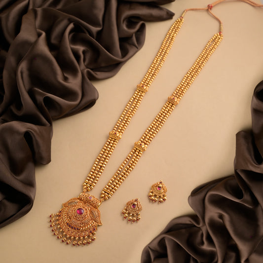 Necklace Set (Gold Platted- Ruby Studded)