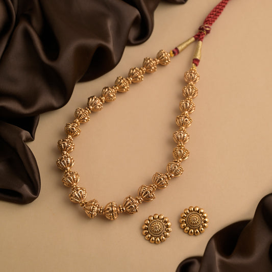 Nakshi Cone Flower Mala-Set (Gold-Platted)