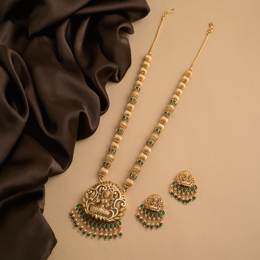 Necklace Set(Gold Polished with Green Pearls)