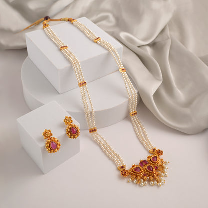 Rajvalli Antique Pearl Long Necklace