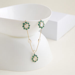 chain with green natural & rainbow moonstone ovel