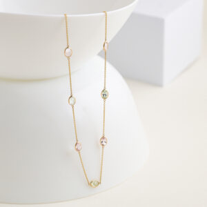 chain with pink green tourmaline stone ovel