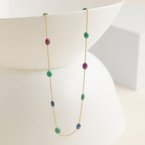 chain with ruby emerald & blue sapphier beads
