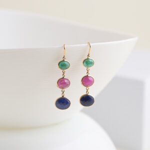 earring with emerald ruby & blue sapphire ovel