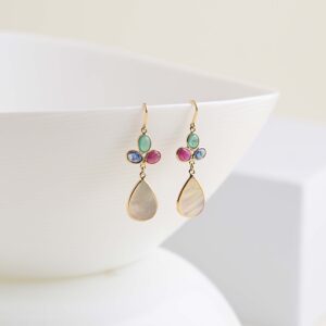 earring with emerald ruby & blue sapphire ovel & pearl