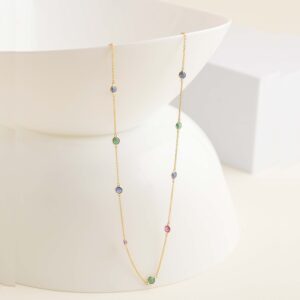 Chain With Emwald Ruby & Blue Sapphire